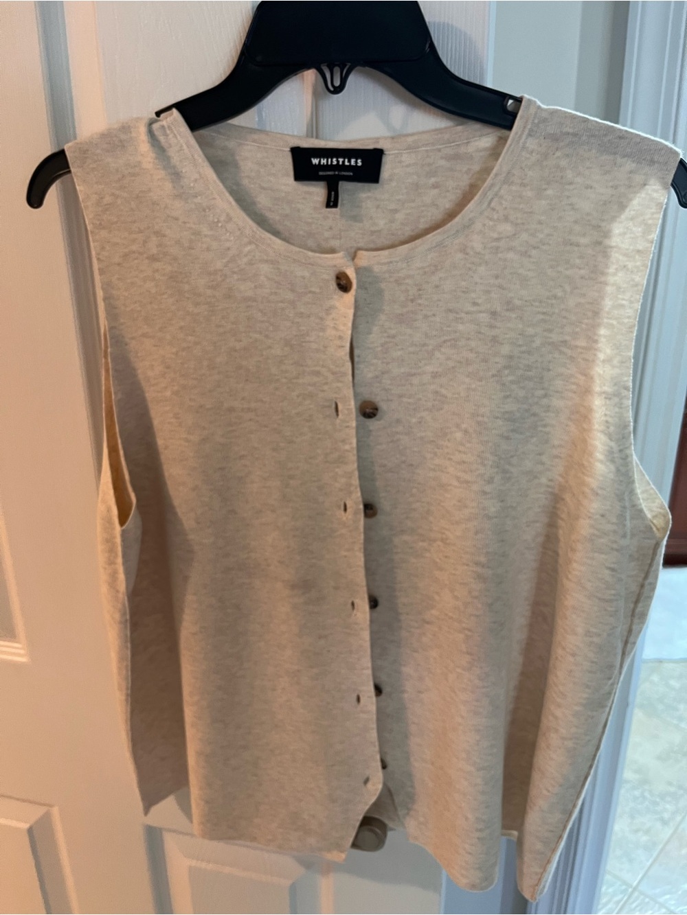 Whistles Sleeveless Button-Front Knit Top in Oatmeal